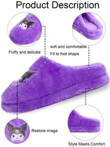 Sanrio Sanrio Kuromi Woman Closed Toe Lovely Warm Non-Slip Flat Plush Slippers Suitable For Winter Home|Sanrio Shoes