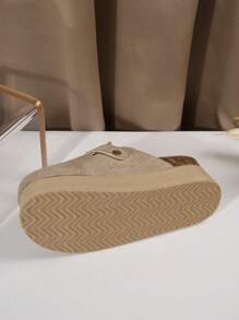 女士时尚休闲一脚蹬厚底乐福鞋，厚底半包边休闲一脚蹬平底鞋，春/秋，穆勒鞋 - 卡其 - 查看 4