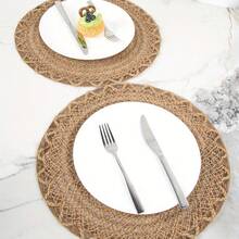 1/4/6/12pcs Bohemian Style Solid Color Woven Rope Round Placemats, Dining Table Decor, Home Party Decoration - Khaki - View 5