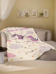 1pc Customized Blanket, Text Blanket, DIY Blanket, Patterned Blanket, Unicorn Design, Memorial Blanket. Tapestry, Photo Portrait Blanket Design, Suitable For Girls, Boys, Adults, Valentine's Day, Lightweight, Baby Blanket, Personalized Blanket, Personalized Photo Blanket, Personalized Throw Blanket, Personalized Baby Blanket, Newborn Blanket