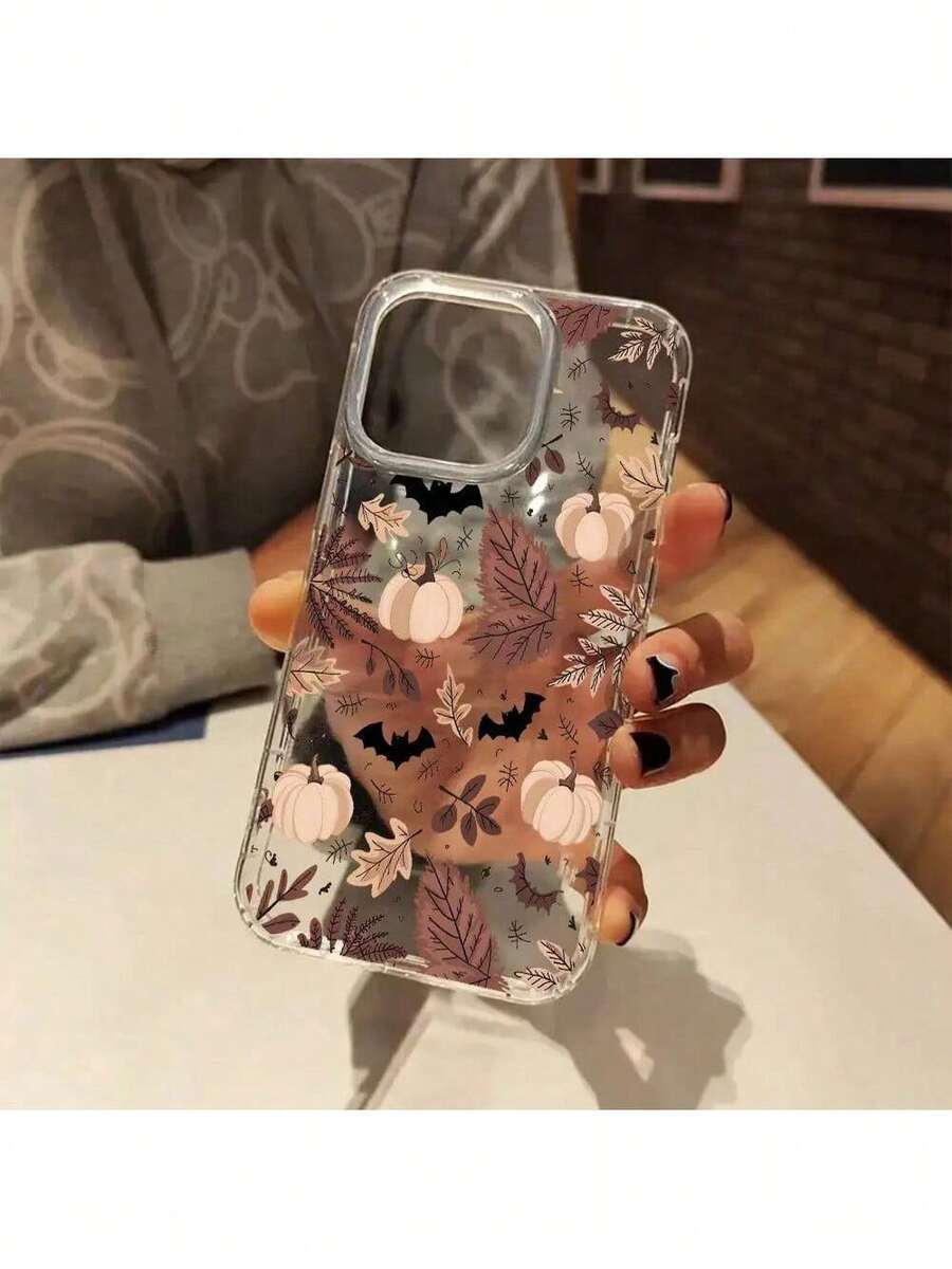 Funda de teléfono transparente con murciélago y calabaza de Halloween para crear ambiente otoñal, para iPhone 17 16 11 15 14 13 12 Pro Max Air Plus, funda protectora transparente blanca, regalo de otoño y Halloween para hombres y mujeres - Transparente - Ver 1