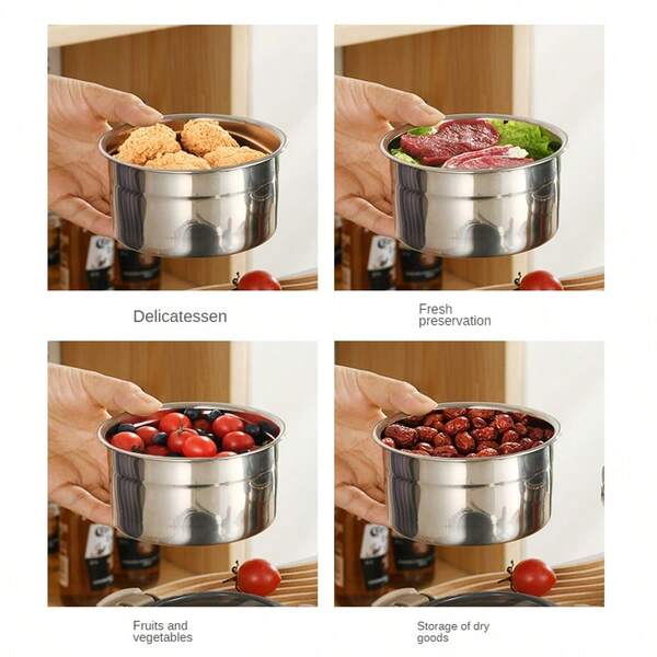 10pcs-1pc Stainless Steel Round Bento Box Metal Lunch Box, Student Lunch Box, Leakproof Home Fresh Bowl Food Storage Container Metal Lunch Snack Box, Lockable Clip Seal Leakproof, Multipurpose Round Bento Box, Kitchen Storage Fresh Food, Reusable, Washable In Dishwasher, Suitable For Work/Home/Office/Camping Storage