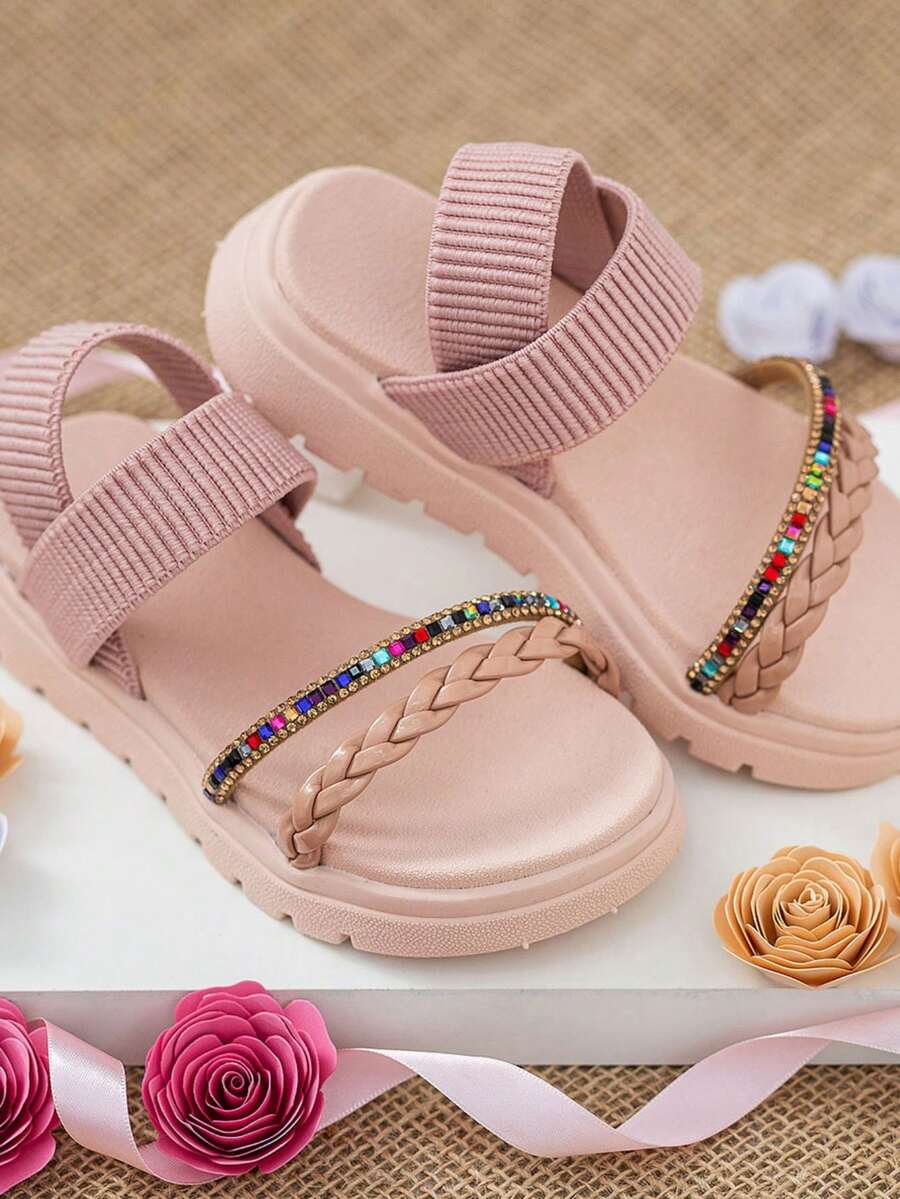 Comfortflex Girls' Sandals With Pink Braided Strap And Colorful Rhinestone Strap - Màu Hồng baby - Xem 1
