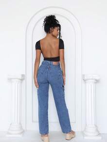 Moderna & Slim Short Sleeve Blouse With Fully Exposed Back - Fully Open Back Blouse - 黑色的 - 查看 4