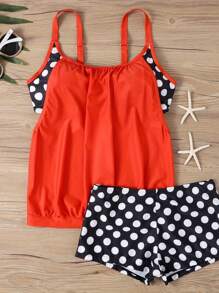 Tankini Swimsuits For Women 2025 Tummy Control Two Piece Bathing Suits With Sporty Pockets Swim Shorts - Red - View 3