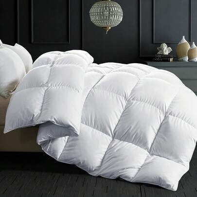 Down Fiber Comforter Size - All Season White Fluffy Duvet Insert - Luxury Hotel Bedding Comforter With Corner Tabs - Ultra Soft% Cotton Cover, 90x90 Inch, Cozy & Plush