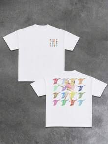 Plus Size Vibrant Graphic Featuring A Woman With Colorful Abstract Patterns. This Tee Showcases Playful Imagery, A Unique Artistic Touch For Casual Wear, Ensuring A Stylish Statement. 100% Cotton Men's Tshirt - 白色 - 查看 1