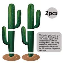 2 Pieces Of Room Decor/Garden Decoration, Mexico Large Outdoor Cactus-Shaped Courtyard Standing Signs, Easily Create A Desert-Style Landscape, Waterproof And Durable, Stand Stably On The Lawn. - Multicolor - View 6