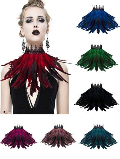 Gothic Artificial Feather Necklace Collar Neck Collar Halloween Party Accessories