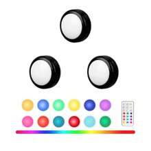 1/3/6pcs Convenient Stick On Puck Lights With Remote Control, Battery Operated LED Push Light Wireless, 12 Color RGB - For Closet, Bedroom Wall, Under Cabinet, Battery Powered Puck Lights. - Multicolor - View 13