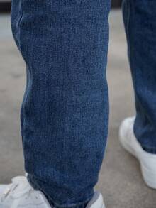 Jeans rectos casuales de unicolor para hombres - Azul lavado oscuro - Ver 8
