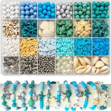 1 Box 24pcs Blue Ocean Style Turtle, Shell, Starfish Jewelry Making Set, Bracelet & Necklace Beading Kit