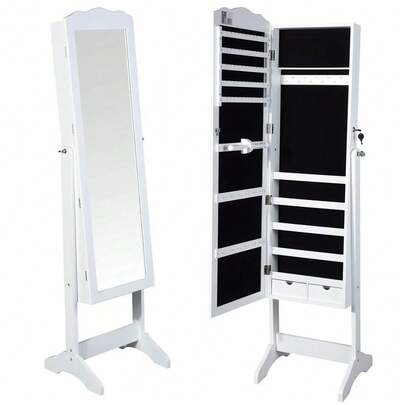 Bakaji Specchiera Portagioie Armadietto Portagioielli Specchio con Anta Porta Oggetti e Cassetti Colore Bianco, Armadio Organizer Porta Gioielli