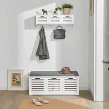 SoBuy FSR23 Modern Shoe Chest With Baskets (Grey) Bench Shoe Cabinet With Seat Cushion Toy Chest White With Grey - 白色 - 查看 3