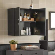 SoBuy Kitchen Bathroom Wall Cabinet Wall Storage Cabinet Unit With 2 Doors Dark Grey W60 X D30 X H60cm FRG231- Home Bathroom Decor Bathroom Organizer Summer Bathroom Accessories - Black - View 9