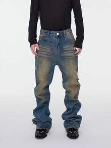 Pantalones vaqueros de mezclilla casuales y de moda para hombres - Bronce - Ver 1