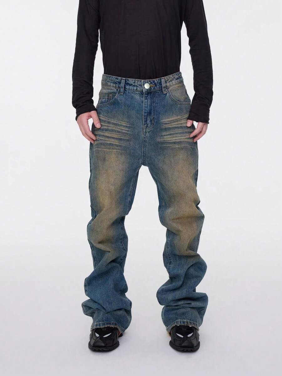 Pantalones vaqueros de mezclilla casuales y de moda para hombres - Bronce - Ver 1