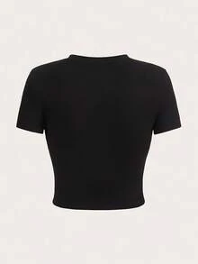 Y2K-Style Women's Cropped T-Shirt Top. Black Short Sleeve T - Shirt With Racing Car Pattern - 黑色 - 查看 2