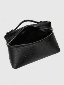 1 pieza Bolso bandolera cuadrado de unicolor con textura de avestruz de PU, adecuado para combinar con la moda diaria y salidas de las mujeres - Negro - Ver 5