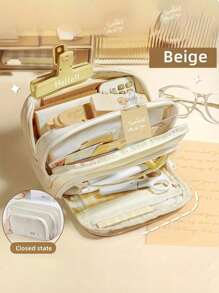 文具袋、铅笔盒、大容量铅笔袋、便携式铅笔袋、文具盒、化妆包、适合工作场所、教育机构、青年、女孩和成人的旅行礼物、返校礼物 - 彩色 - 查看 14