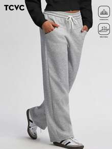 TCVC Women'S Casual High Waist Loose Sweatpants, High Waist Elastic Drawstring Waist, Loose & Comfortable, Suitable For Sports, Workout, Back To School, Casual Wear, Autumn/Winter Tights - Dark Grey - View 1