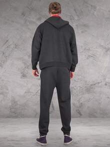 LoveMyFashions Men's 2pcs Set Tracksuit Full Sleeve Solid Color Drawstring Waist Zip Up Hoodie & Sweatpants Two Pieces Set With Pockets - Charcoal/Red - View 5