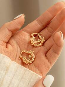 Customized Name 18mm Mini Earrings |, Customized Name 18mm Mini Earrings | Personalized Name Customized 22mm Small Earrings | Delicate Customized Stud Earrings | Customized Engraved Name Earrings - Letter Earrings - View 5