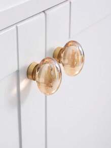 6件装透明香槟水晶蛋形橱柜拉手，适用于橱柜、衣柜、梳妆台、洗脸台、儿童房、鞋柜、抽屉，黄铜材质，透明把手，配螺丝 - 金色 - 查看 7