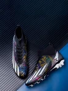 2025新款透气高帮足球鞋，长钉鞋钉，成人及学生训练鞋 - 黑色 - 查看 4