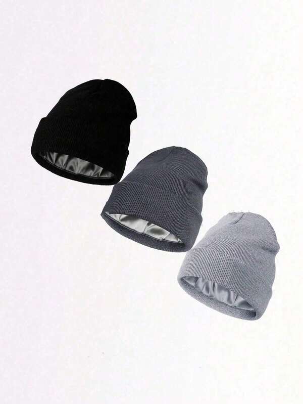 Fleece Knit Hat - Thick Warm Winter Beanie, 100% Acrylic High Elasticity Solid Color (Random Color), Unisex Casual Style