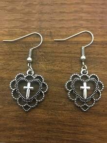 1雙歐美哥特式朋克風格鏤空黑暗的藝術首飾類搖滾十字吊墜耳環適合女士,日常穿著