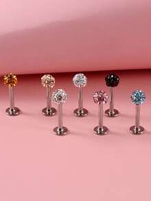 7pcs/set Perfect Piercing Rhinestone Decor Labret Lip Ring Stainless Steel For Women & Men No Piercing Needed Septum Body Jewelry - Multicolor - View 7
