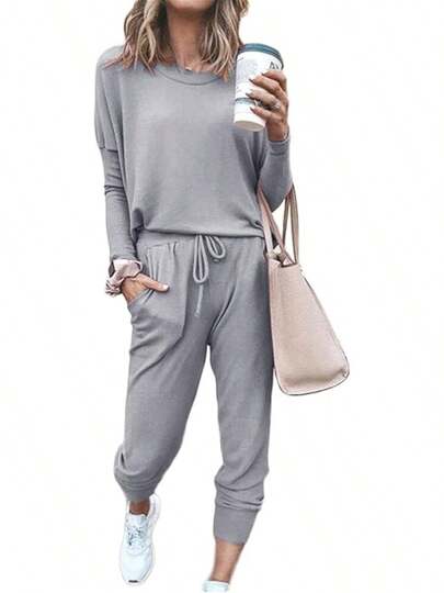 SotRong Women's 2 Piece Long Sleeve Tracksuit Loungewear Set Plus Size Crew Neck Sweatshirt And Drawstring Baggy Jogger Pant