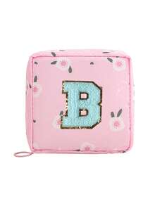 1pc Pink A-Z Embroidered Sanitary Pad Pouch - Large Capacity, Waterproof, Cartoon Pattern - Essential For Women's Periods! Waterproof Cosmetic Bag, Coin Purse - Multicolor - View 28