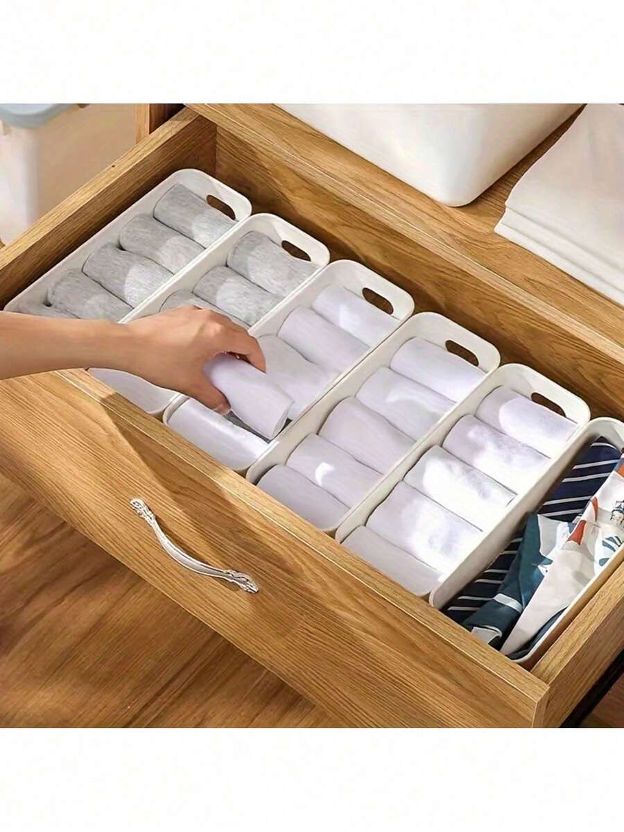 1/2/5 件/10 件白色塑料抽屉整理器套装，多功能浴室和梳妆台抽屉整理托盘，用于存放化妆品、卧室、厨房用具和办公室储物箱 - 白色 - 查看 1