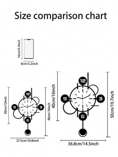 Pc, Moderne Large Scale Home Wand Clock, Acrylic Material, Swing Function, Silent No Ticking, Living Room, Bedroom, Kitchen Office ation. Birthday s, Ho warming s. Room view 2