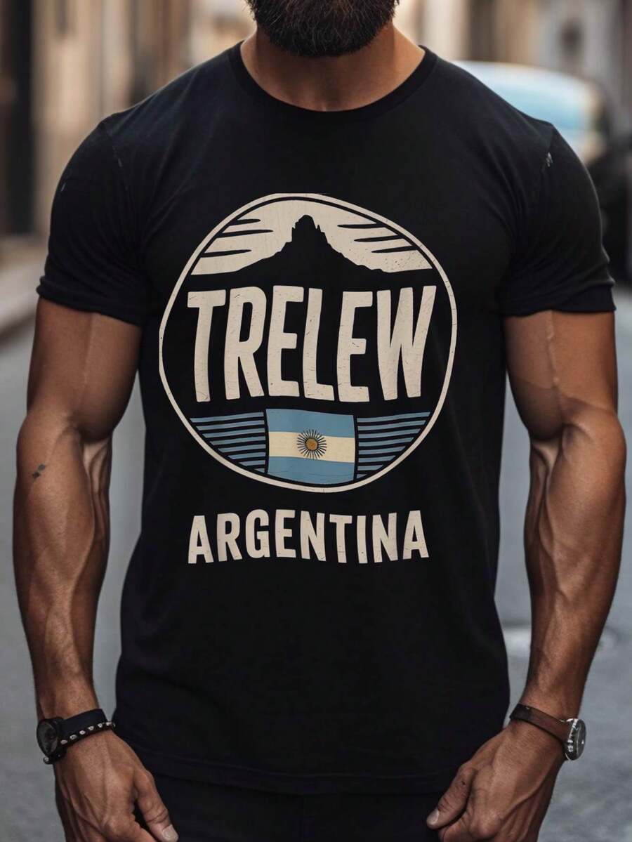 Argentine Travel Guide, Comfortable Fit T- Shirt, Timeless& Versatile Style, Men Shirts, Comfortable And Stylish For Ging Out With Friends Over The Weekend,100 Percent Cotton Shirts, Black Street Graphic Tees, Men's T-Shirt, Funny Graphic Vintage T Shirts,S-XXXL,Fall Clothes,Halloween Clothes - Black - View 1
