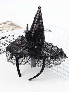 Mini Purple Witch Hat Headband, Halloween Lace Pointed Wizard Headband With Glitter Spider Ghost Pumpkin Decor, Girls Cosplay Party Hair Accessories - Multicolor - View 7