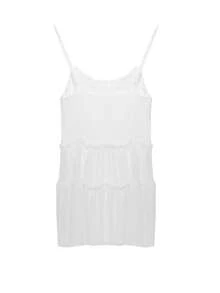 Petite White Lace Trim Spaghetti Strap A-Line Peplum Mini Dress For Women, Summer