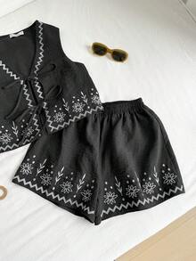 Rusttydustty Un ensemble de deux pièces noir pour les tenues de vacances décontractées, bohème, de plage, de festival de musique à Hawaï, de vacances tropicales, de Noël et d'Halloween des femmes - Noir - Voir 5