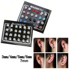 Magnetic Fake Earring Studs No Piercing Crystal Round Shape Men/Women Stimulating Acupoints 3/4/5/6/7MM 12 Pairs/Set - Multicolor - View 2