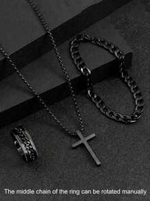 4 pièces/3 pièces Ensemble de bijoux pour hommes, collier, bracelet, bague, convenant à la décoration quotidienne