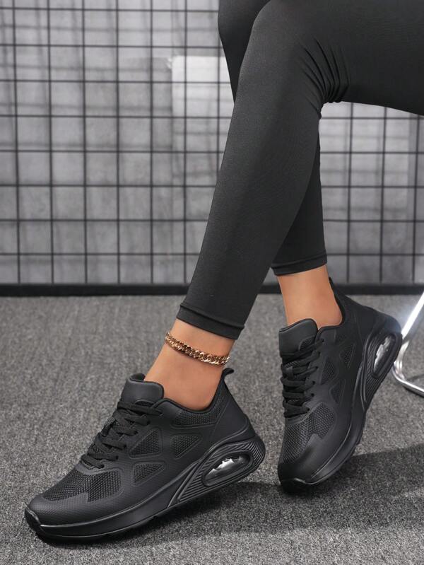 Scarpe da corsa bianche da donna con suola morbida e platform, punta tonda, allacciate, con cuscino d'aria traspirante, assorbimento degli urti, leggere e confortevoli, versatili per uso casual e sportivo