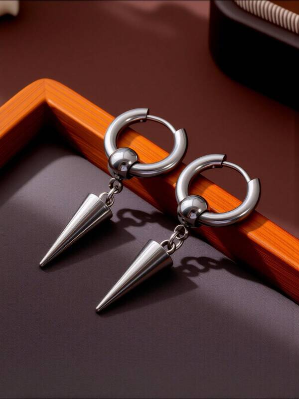 1 Pair Minimalist Stainless Steel Cone Drop Earrings