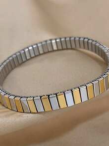 1条弹力手链，不锈钢材质，优雅简约风格，适合女性和青少年佩戴，可用于生日、派对、日常佩戴等场合。 - 銀色 - 查看 6