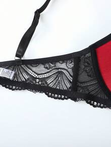 2 peças de sutiãs push-up sensuais de renda, sutiãs com aro anti-flacidez - Preto - Ver 5