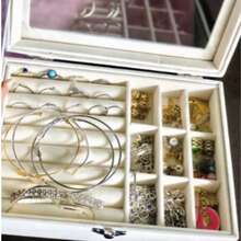 Jewelry Box With Glass Lid And Velvet Organizer Divider And Closure (5609) - 米色 - 查看 6