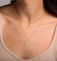 Layered Initail Women 14K Gold Plated Cubic Zirconia Layering Beaded Paperclip Chain Choker Necklace Dainty Pendant Letter A-Z Jewelry Letter - l - 查看 3