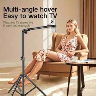 1 套手机支架落地拍摄三脚架可调节落地三脚架，适用于手机，配有可伸缩连接臂，适用于直播、录音、烹饪、绘画和美食摄影。手机支架落地拍摄三脚架，桌面高架手机支架多功能手机直播支架户外拍摄，适用于暑假、旅行、户外活动、直播、稳定录制自拍杆 Vlogging 设备，承重能力强