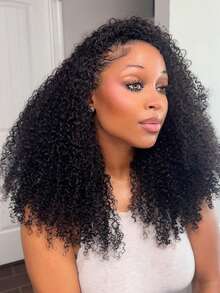 200% Deep Curly Half Wigs Human Hair Baginer Friendly Half Wig With Drawstring Seamless Clip Ins Flip Over Curly Wig Put On And Go Glueless Wig Natural Black Color - Natural Black - Xem 2